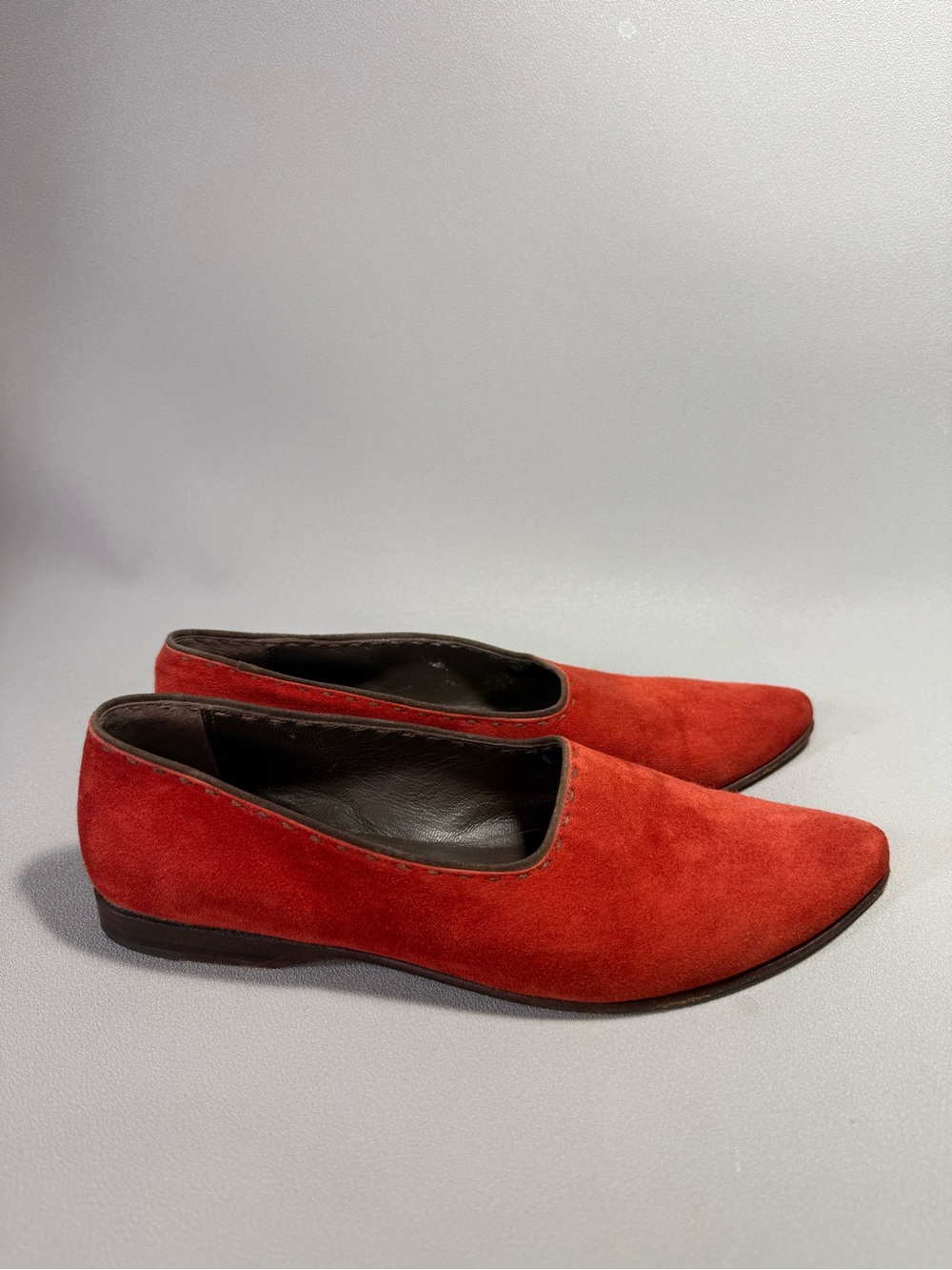 Henry Cuir Fire Red Suede Pointed-Toe Italian All Leather Flats